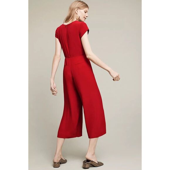 NWT Anthropologie Maeve Grier Cap Sleeve Cropped Jumpsuit in Wine Bordeaux Red - Picture 4 of 12